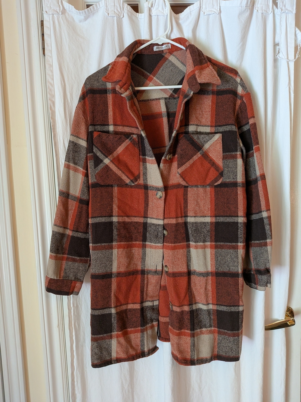 Plaid Button-Front Cardigan Jacket in Rust
